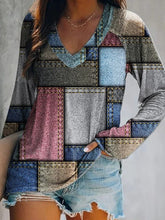 Color Block Patchwork V-neck Long Sleeves Sweatshirt