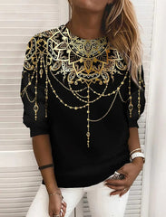 Crew Neck Geometric Long Sleeves Sweatshirts