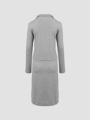 Dandelion Print Zipper Lapel Long Sleeves Shift Dress