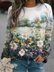 Floral Print Crew Neck Long Sleeves Sweatshirt