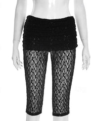 Women's Mid-Rise Lace Stretch Capri Pants, Slim Fit Fashion Trousers for Spring & Summer Vacation