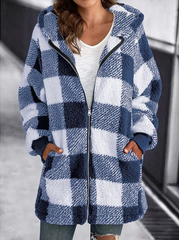 Plaid Casual Long Sleeves Zip with Pockets Jacket