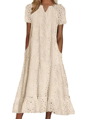 Women's Elegant Strategic Cutout V-neck Short Sleeve Maxi Dress
