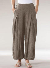 Women's Solid Color with Pockets Vintage Wide Leg Pants