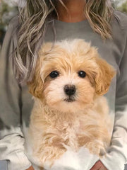 Ombre Dog Print Loose Crew Neck Casual Sweatshirt