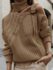 Solid Color High Neck Off-Shoulder Long Sleeves Sweater
