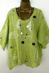 Geometric Print Crew Neck Half Sleeves Blouse