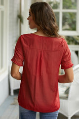 Floral Embroidery V-neck Short Sleeves Shirts & Tops