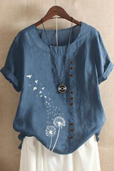Floral Print O-neck Short Sleeves T-shirt