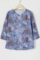 Graphic Print V-neck 3/4 Sleeves Blouse