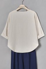 Solid Color Casual Round Neck 3/4 Sleeves Blouse
