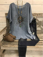 Floral Print Round Neck Short Sleeves Blouse