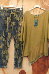 Abstract Print Irregular Hem Half Sleeves Two Piece Set