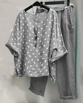 Polka Dot Print Casual Half Sleeves Two Piece Suit