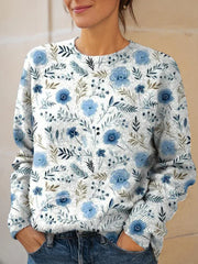 Women's Floral Pattern Art Print Knit Pullover Sweater