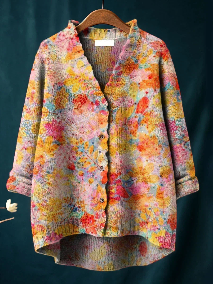 Women's Vintage Floral Art Print Casual Pullover Sweater