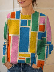 Vintage Abstract Geometric Art Print Knit Pullover Sweater