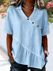 Casual Solid Colour Short Sleeve V Neck Blouse