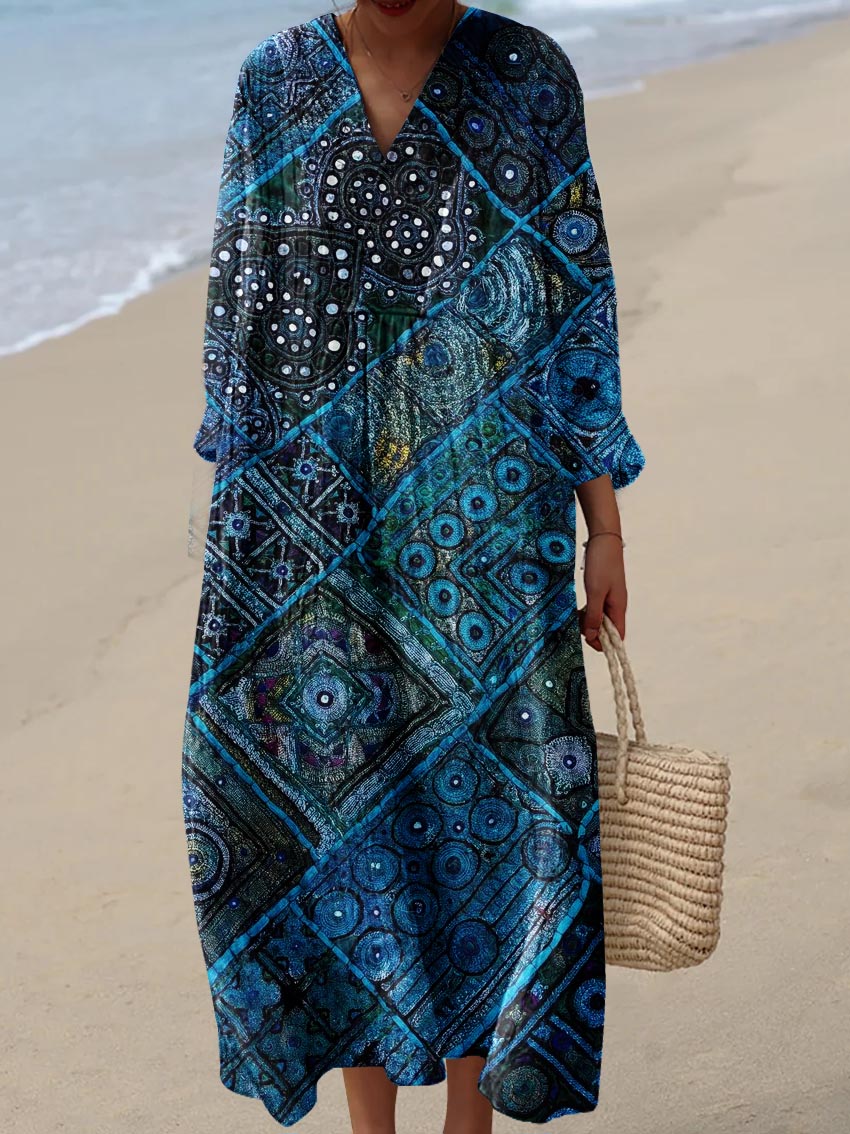 Women's Ocean ethnic style Pattern Art Print Cotton Dress