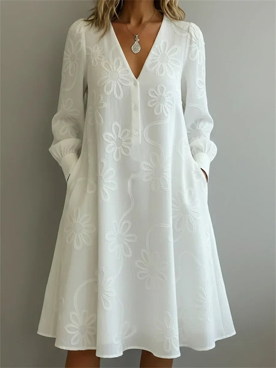 Vintage Floral V-neck Long Sleeve Dress
