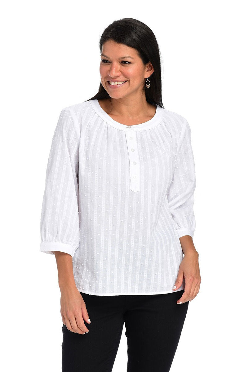 White Plain Round Neck 3/4 Sleeve Loose Comfy Blouse
