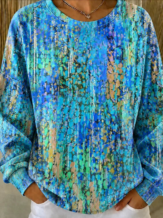 Women Crew Neck Abstract Random Print Long Sleeve Casual Sweatshirt