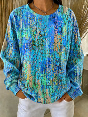 Women Crew Neck Abstract Random Print Long Sleeve Casual Sweatshirt