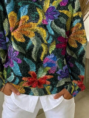 Women Vintage Dark Floral Print Crew Neck Long Sleeve Casual Sweatshirt