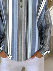Vertical Stripe Henley Neck Long Sleeve Casual Top