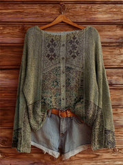 Women's Vintage Ethnic Tattoo Pattern Art Print Casual Pullover Sweater
