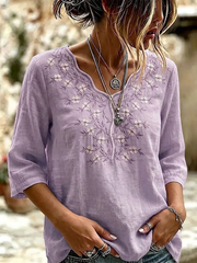 Women's Elegant Art Casual Ethnicity Floral Embroidery Blouse