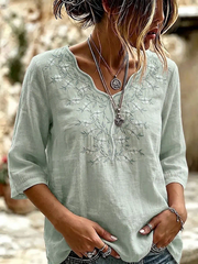 Women's Elegant Art Casual Ethnicity Floral Embroidery Blouse