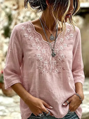 Women's Elegant Art Casual Ethnicity Floral Embroidery Blouse