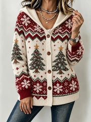 Women Geometric Long Sleeve Casual Comfy Vintage Cardigan
