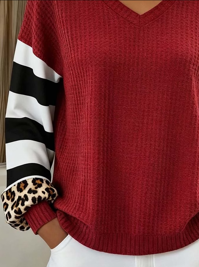 Women'S Casual Contrast Color Long Sleeved Sweatshirt
