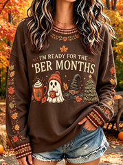 Women's Retro I'm Ready For The 'ber Months Print Crew Neck Sweatshirt