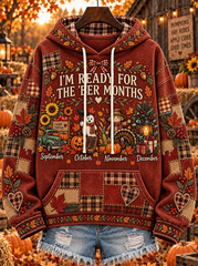 Women Casual Retro Autumn Thanksgiving Print Hoodie