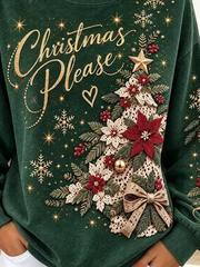 Women Vintage Christmas Tree Pattern Art Casual Stylish Long Sleeve Sweatshirt