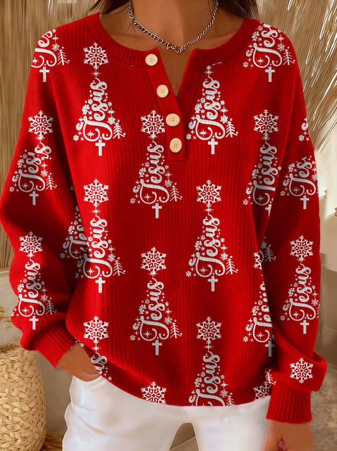 Women Casual Christmas Button Knit Sweater