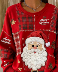 Casual Plaid Crew Neck Long Sleeve Sweatshirt