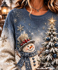 Casual Christmas Snowman Crew Neck Long Sleeve Sweatshirt