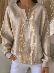 Vintage Abstract Henley Collar Long Sleeve Sweatshirt
