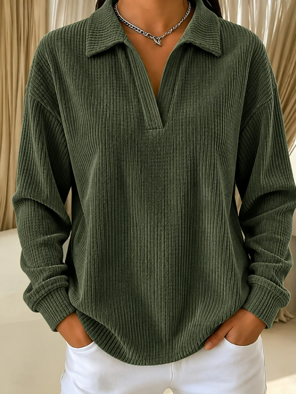 Casual Plain Shawl Collar Long Sleeve Sweatshirt