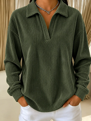 Casual Plain Shawl Collar Long Sleeve Sweatshirt