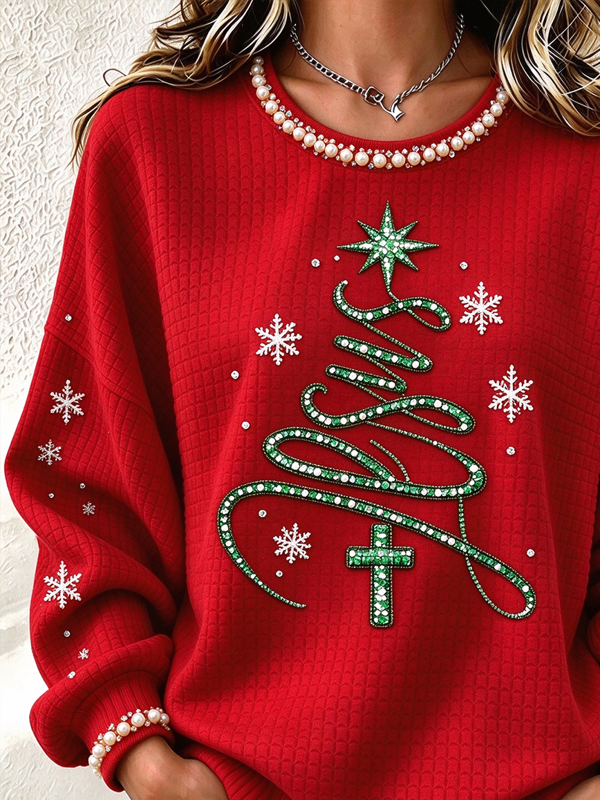 Casual Christmas Crew Neck Long Sleeve Sweatshirt