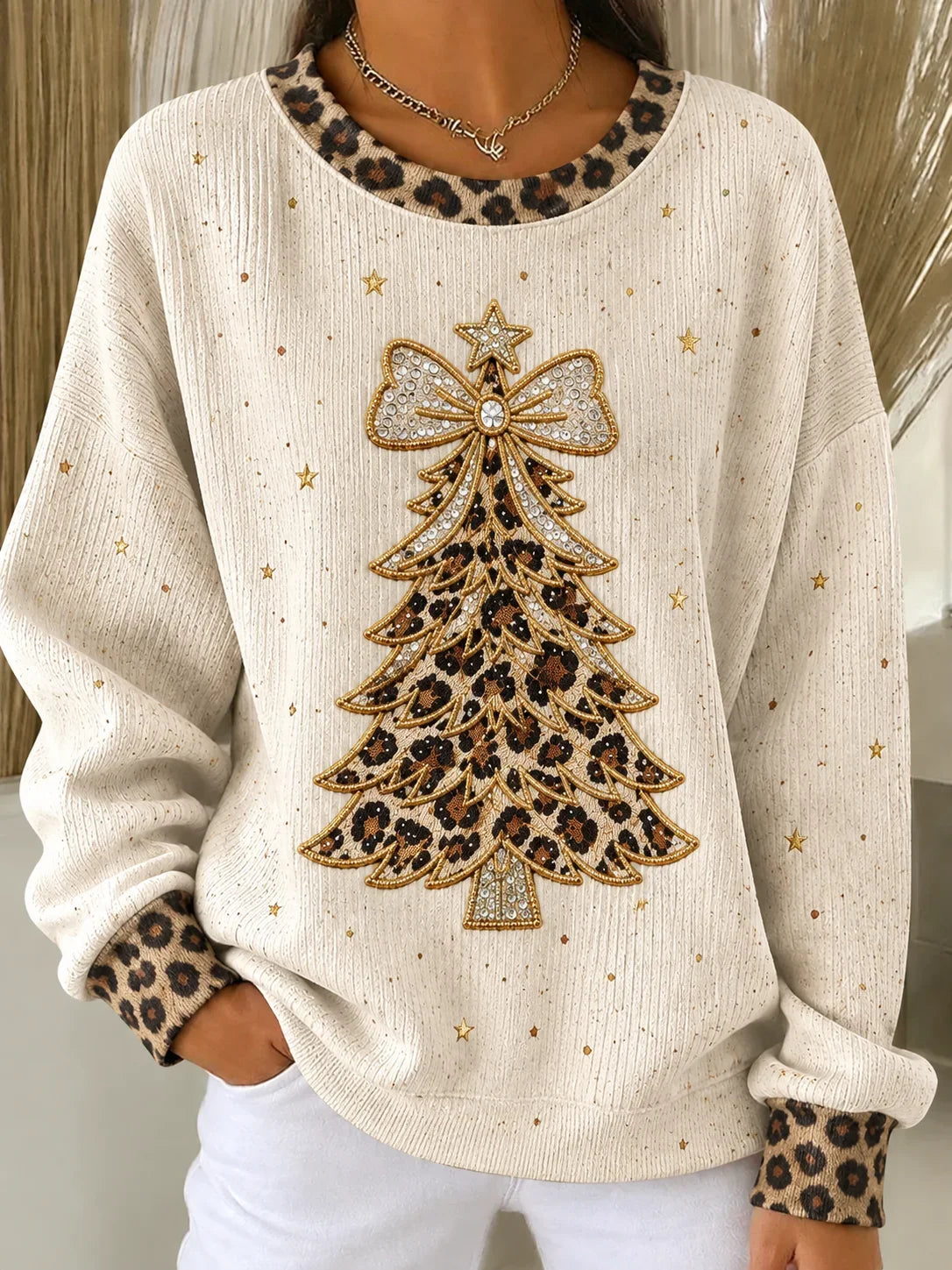 Casual Leopard Crew Neck Long Sleeve Sweatshirt
