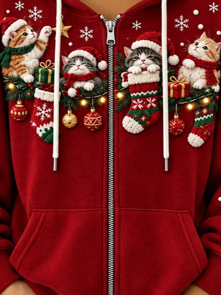Women Spring/Fall Outerwear Casual Cat Long Sleeve Hoodie Jacket