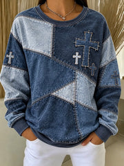Casual Geometric Crew Neck Long Sleeve Sweatshirt