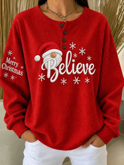 Casual Text Letters Henley Collar Long Sleeve Sweatshirt