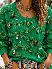 Casual Christmas Crew Neck Long Sleeve T-shirt